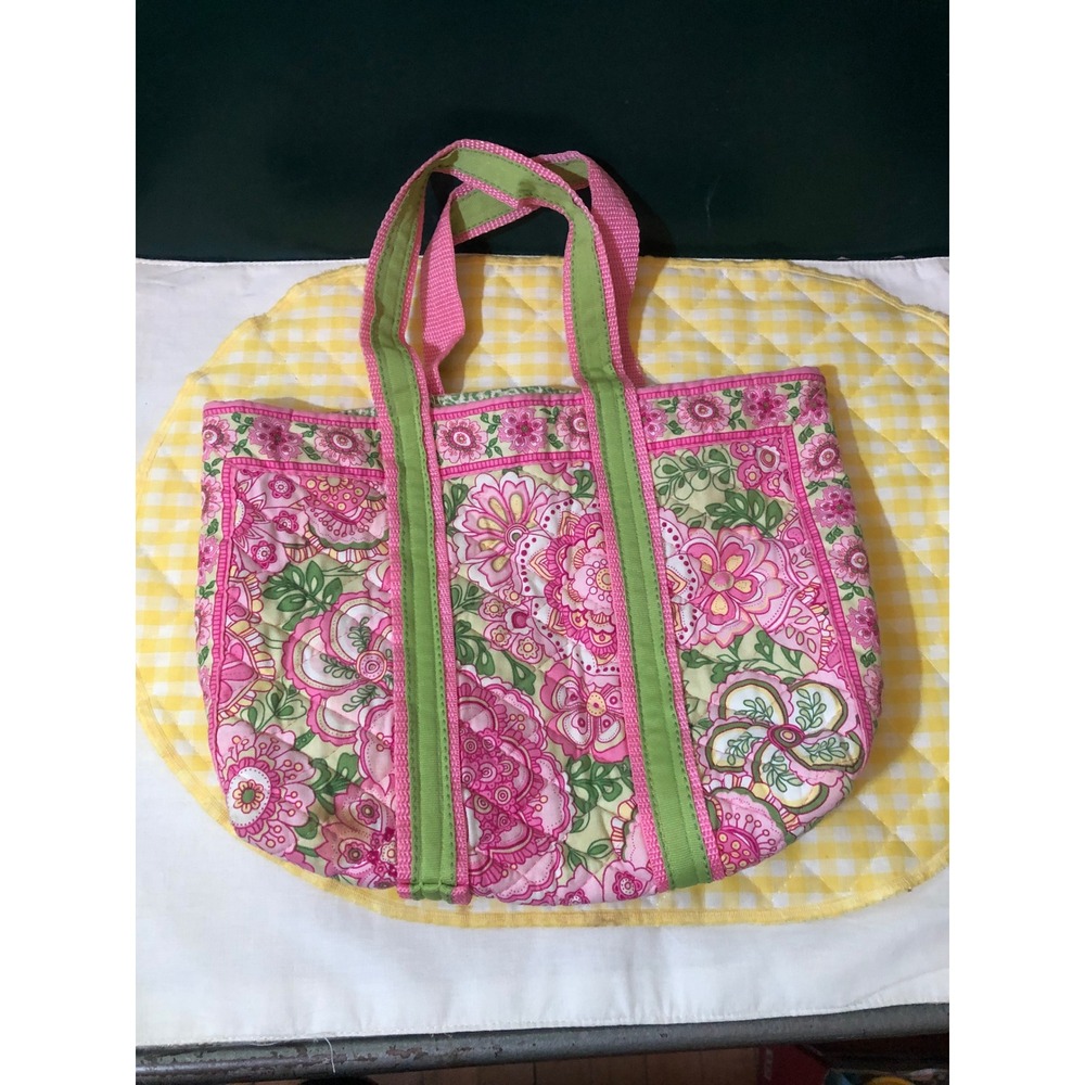Vera Bradley Quilted Floral Tote Bag Pink Green Paisley Small Shoulder Bag